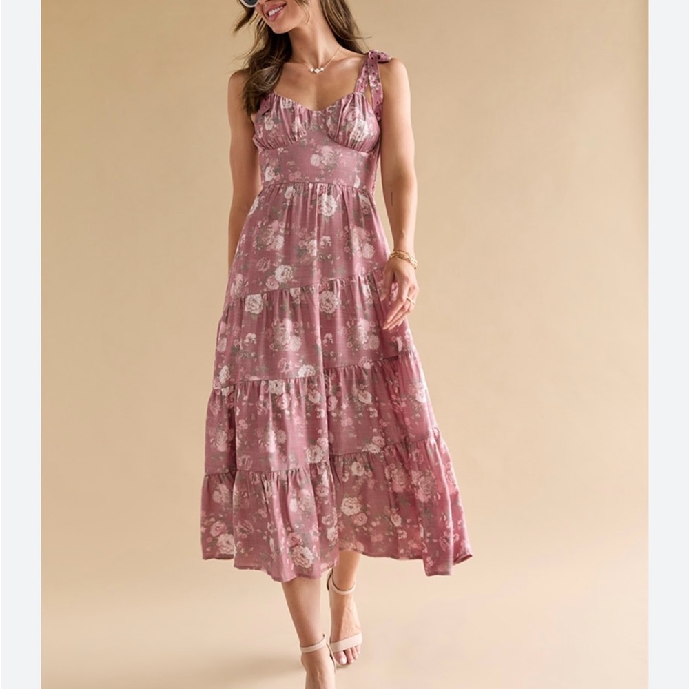 Trixxi Mauve Floral Midi Dress